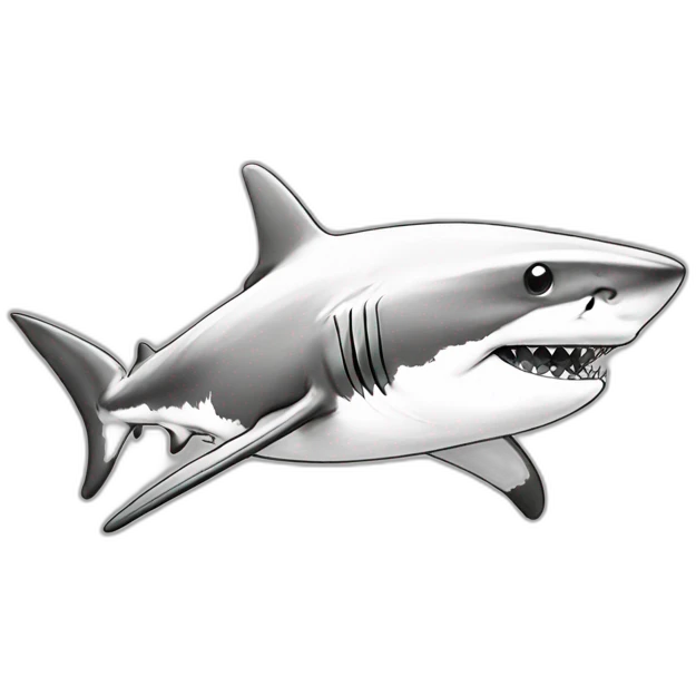 shark standing with a (camouflage cap) on its head,black and white,cartoon,sketched,sketch emoji