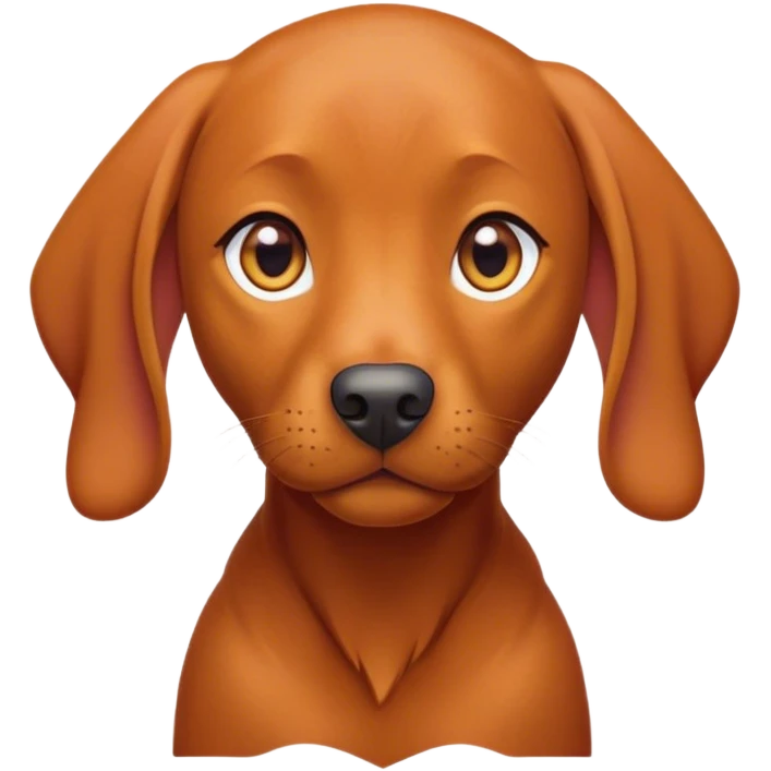 Cinematic Cute Vizsla Portrait Emoji, Head tilted playfully and inquisitively, featuring a sleek rust and gold Fur with a natural sheen, round, sparkling amber eyes filled with curiosity, Simplified yet irresistibly adorable features, highly detailed, glowing with a warm, friendly glow, high shine, affectionate and spirited, stylized with a touch of whimsy, bright and endearing, soft glowing outline, capturing the essence of a mischievous yet loving companion, so playful it feels like it could dash out of the screen and into your arms! emoji