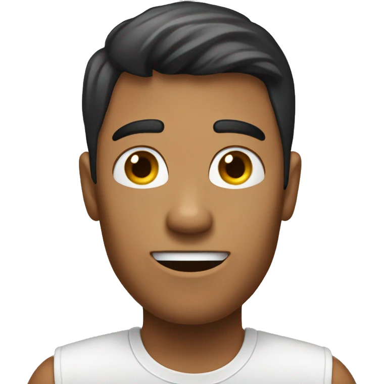 A man with tanned skin and dark hair asking for someone to join him with one hand emoji