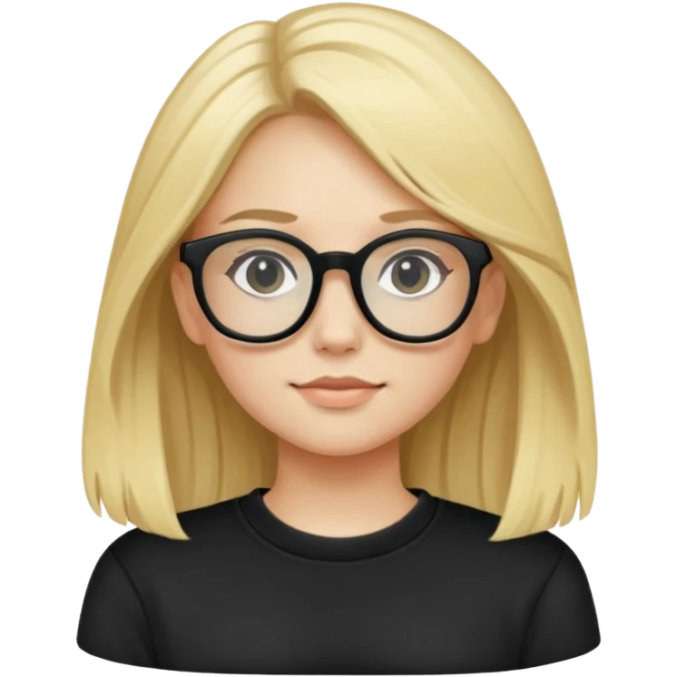 girl with black sweatshirt, blonde hair long , and black glasses  emoji