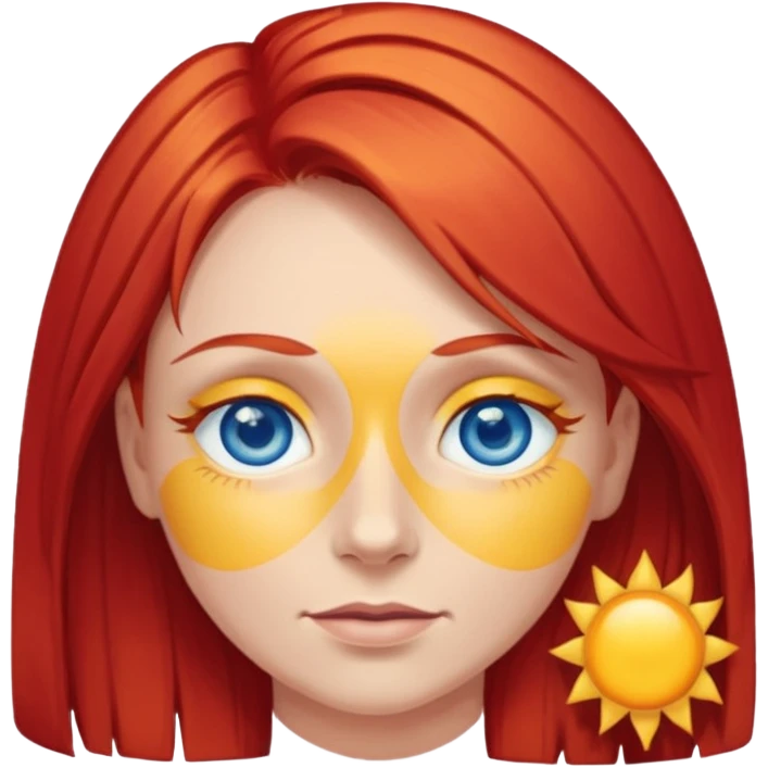wendy thomas  the clown from gta rp nopixel she has a blue sun on her right eye with three yellow lines below her right eye and bove her left eye. she has bright red hair and light blue eyes emoji
