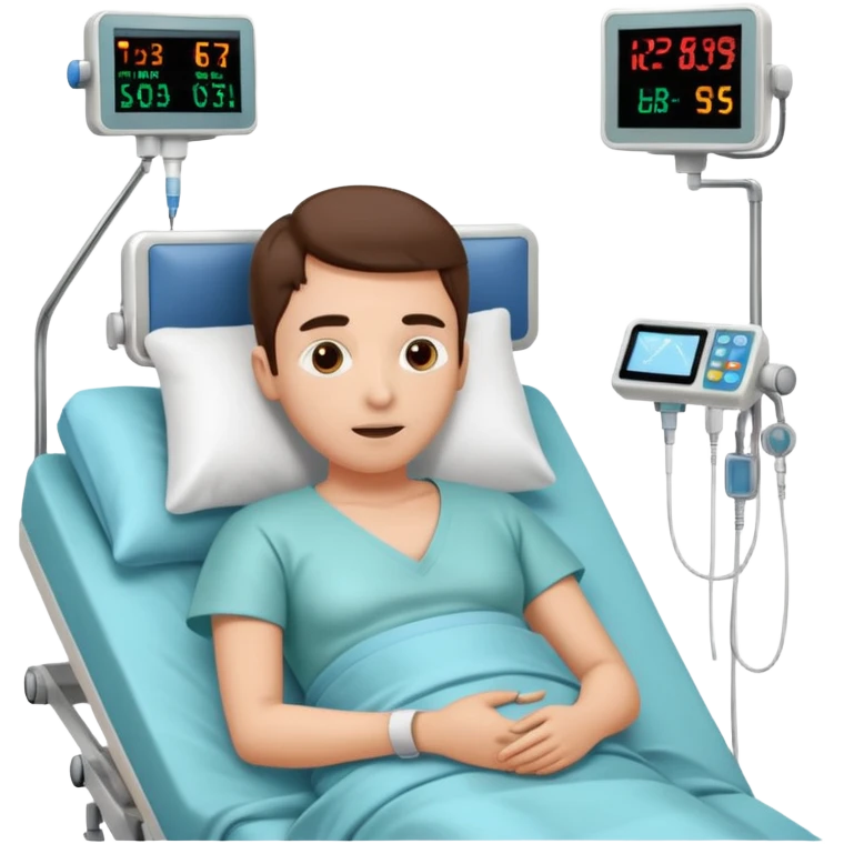 a patient waking up before a surgery, with monitors etc. A PATIENT NOT A DOCTOR emoji