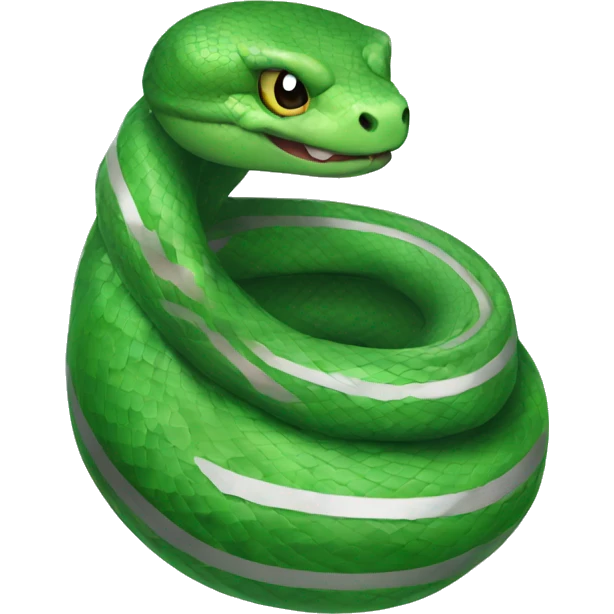 Green snake wearing a green and silver striped scarf emoji