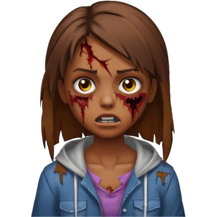 menina zumbi com a cara arranhada e franja morena emoji