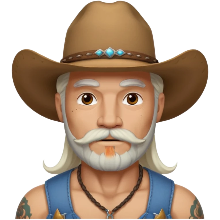 muscular tattooed on face and mustached cowboy long white hair and beard  emoji