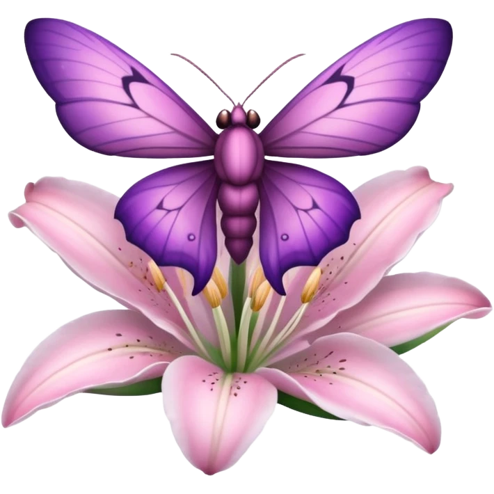 Композиция из моли и цветка — маленькая моль, сидящая на лепестке ночного цветка лилии. Цвета: пастельные, с акцентом на розовый и фиолетовый. Отражает гармонию с природой. emoji