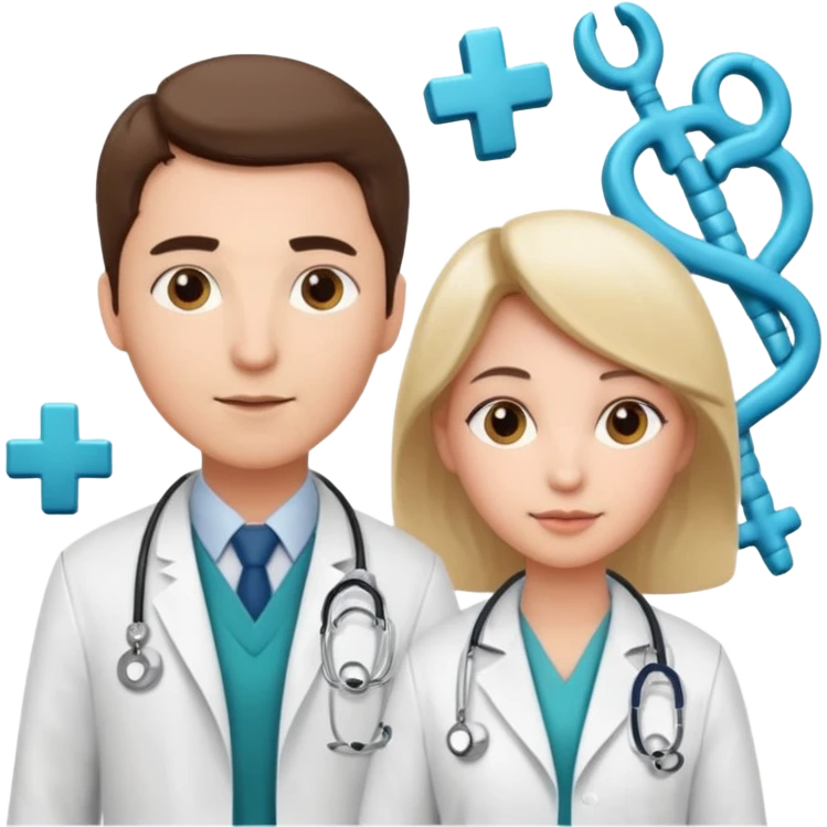 Female doctor and male doctor with medical symbols emoji