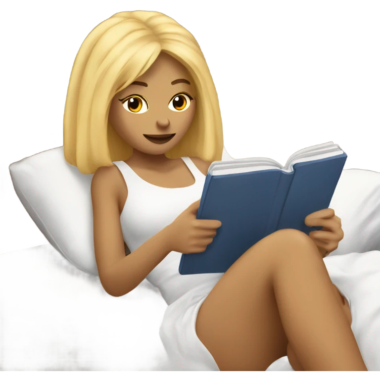 laying in bed reading with kindle blonde female emoji