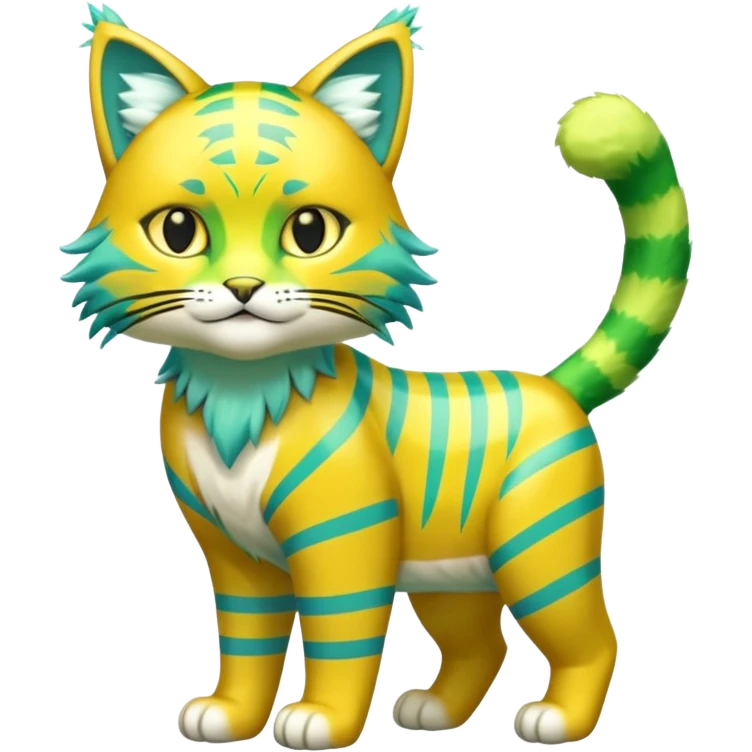 Shiny Green and Yellow Electrike-Sprigatito-Bobcat-Amaura-Aurorus-Shiny-glorp-cat-fusion (full body) emoji