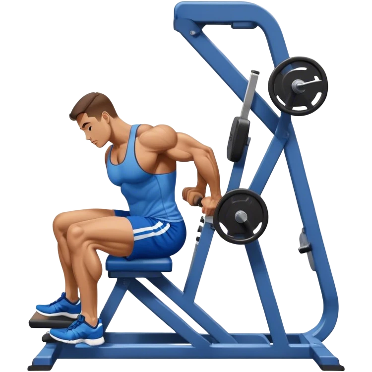 side-view bodybuilder in blue shorts seated weighted calf-raise machine lower leg exercise emoji