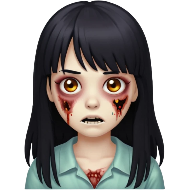 menina zumbi de franja e cabelo preto longo emoji
