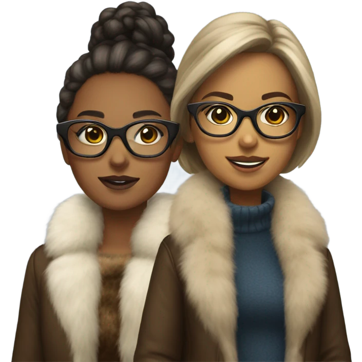 two teenage girls wearing fur coat and glasses glamour emoji