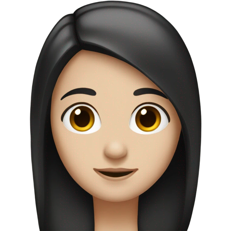 shoulder length emoji of white girl with down long straight black hair dark brown eyes emoji