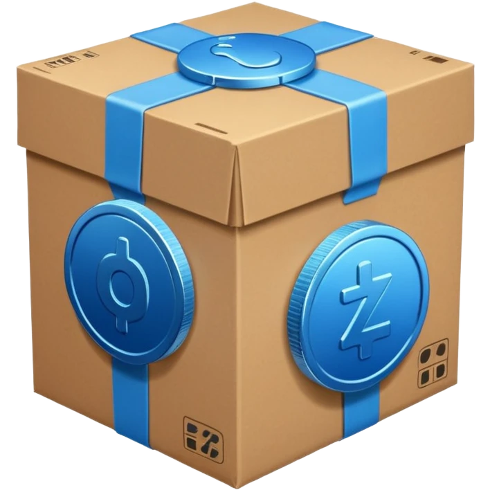 blue coins in a cardboard package emoji