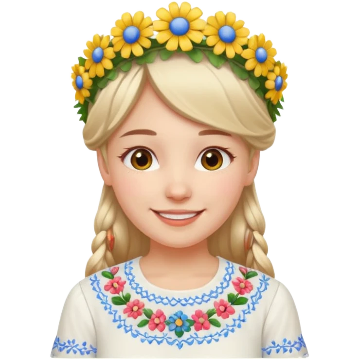 Ukrainian girl in a white embroidered shirt with a flower crown on her head emoji