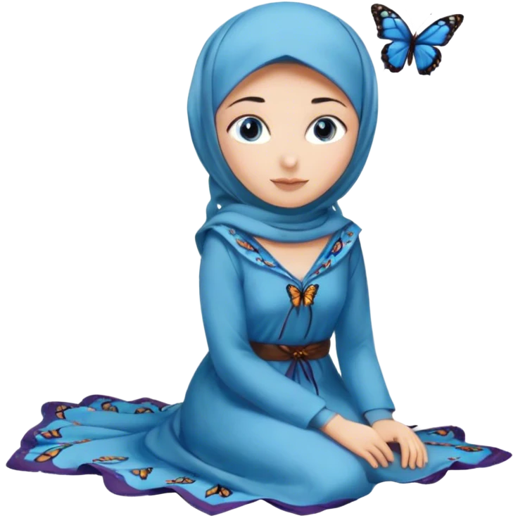 Turkish beautiful finish Konya girl blue eyes with hijab and butterfly dress long tailed on the floor  emoji