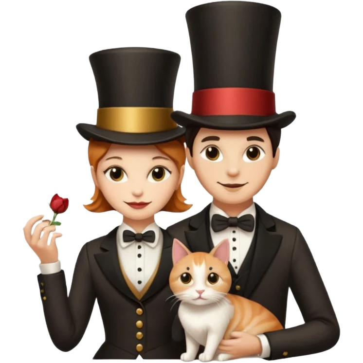 magician couple and their pet cat emoji