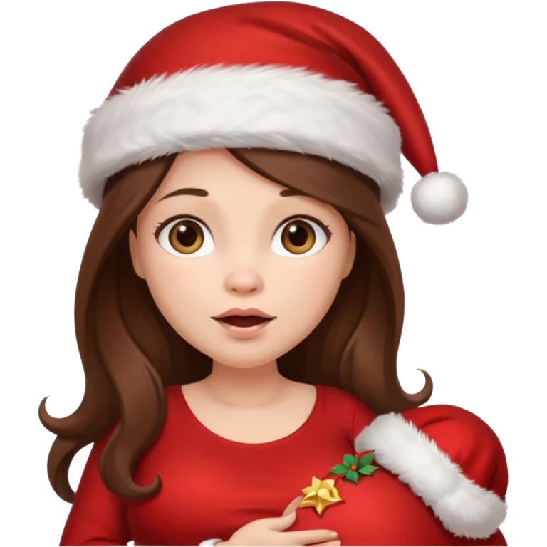 Woman pregnant long  brown hair wirh santa hat "Posing  emoji