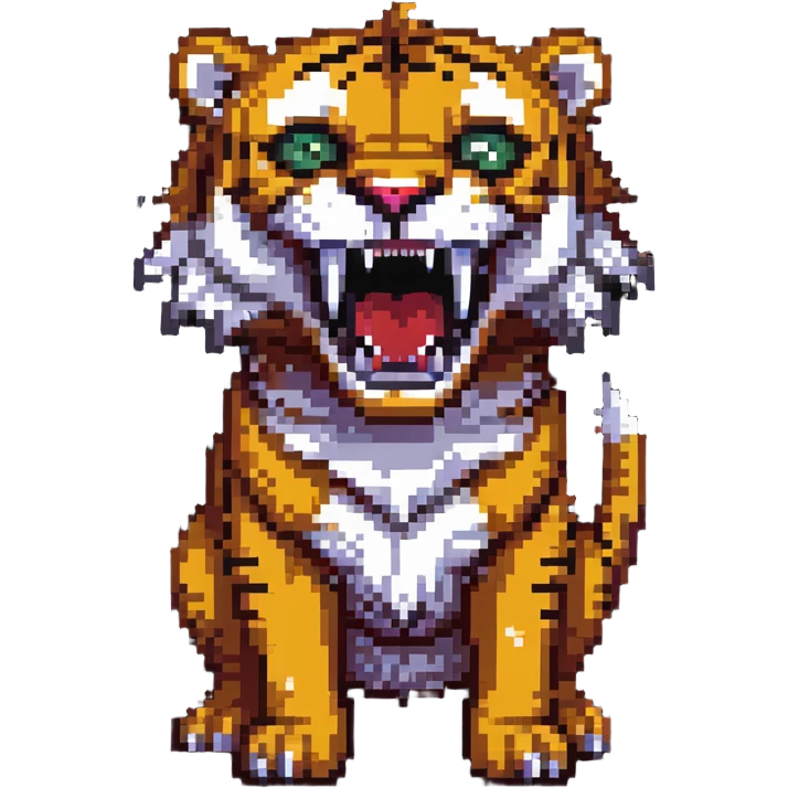 saber-toothed tiger with extremely small body and enormously exaggerated fangs, tiny creature with giant teeth that are much bigger than its whole body emoji