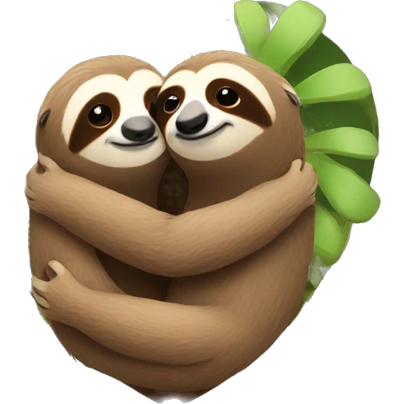 two sloths hugging with love emoji
