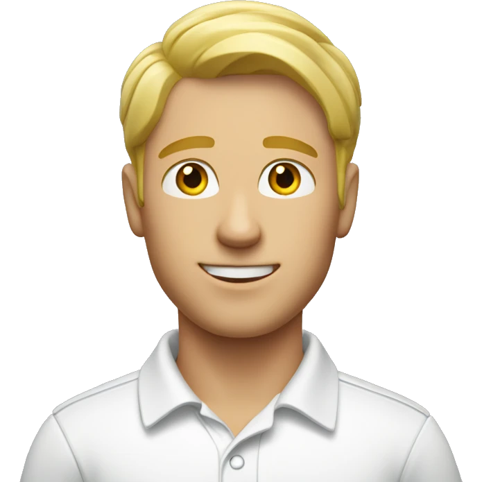 a blond guy in a white polo with a photo ID. emoji