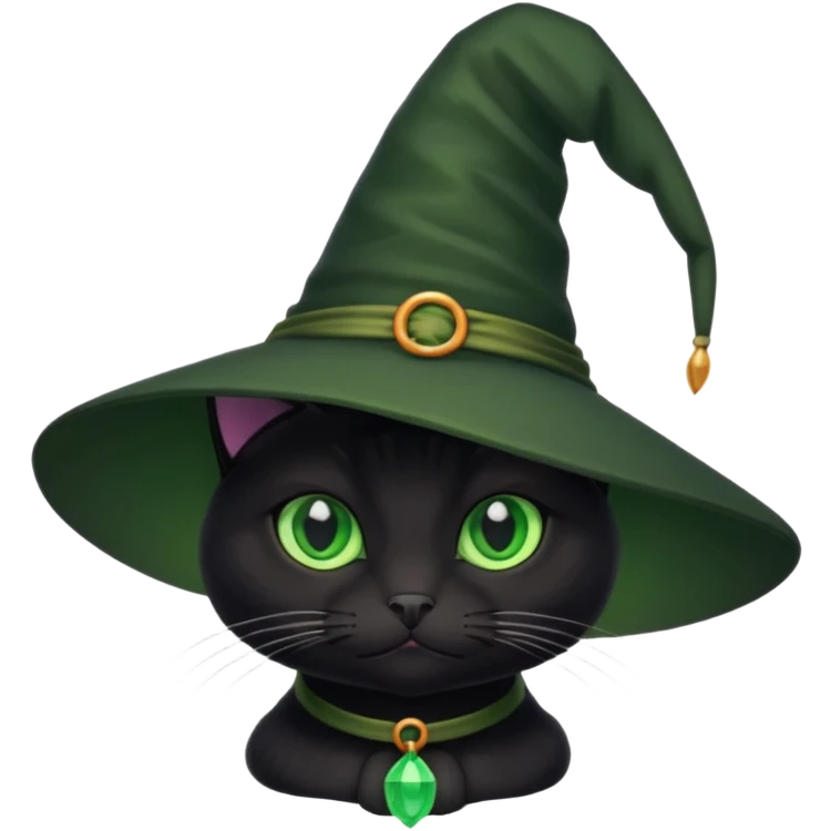 Back cat wearing witches hat emoji