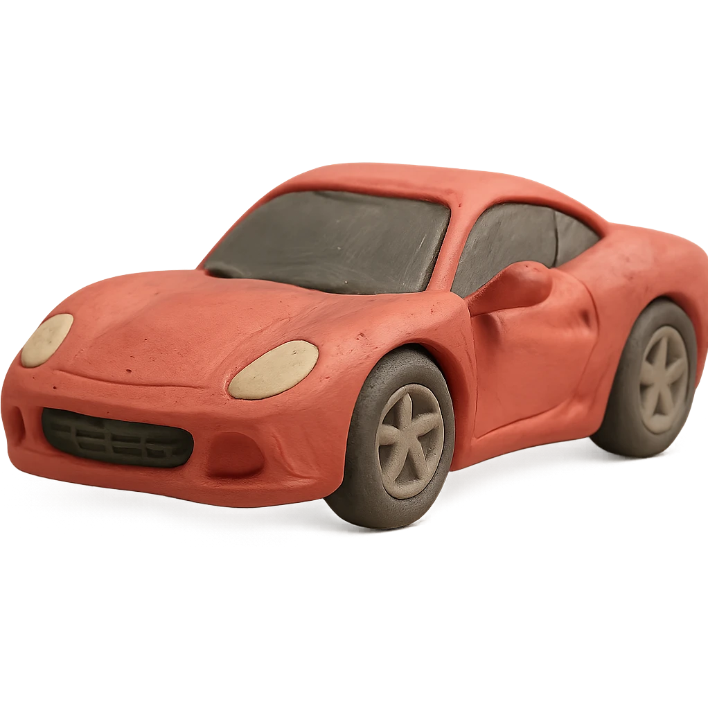 claymation style Ferrari sports car with visible fingerprints and pastel red color emoji
