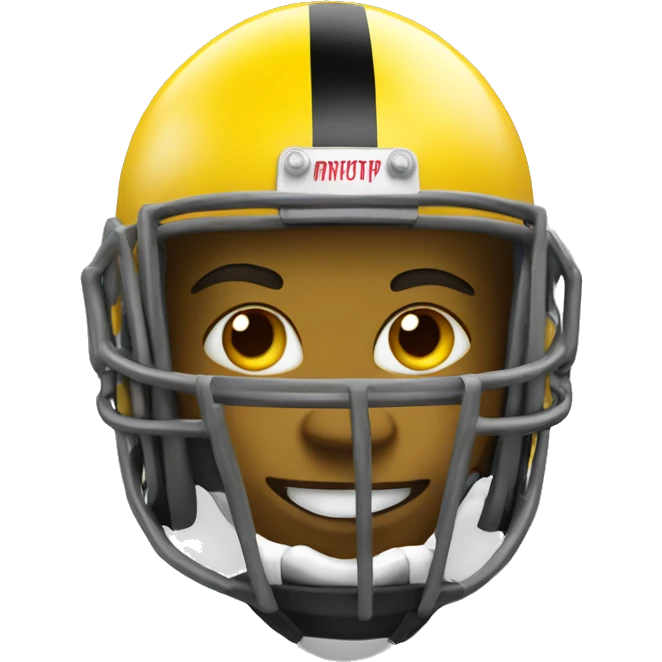 Black and yellow cyborg head with football helmet emoji