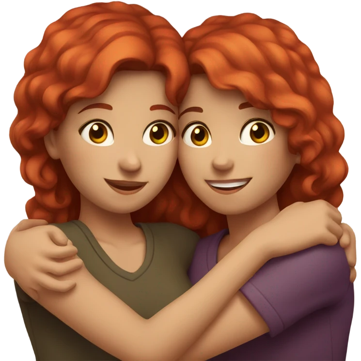 Girl and girl hugging one with red hair and one with brown  emoji