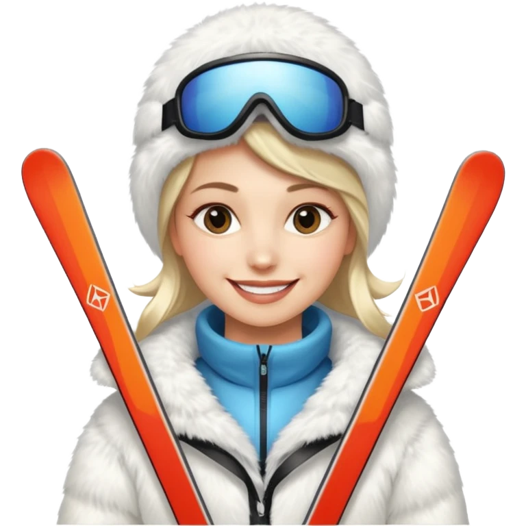 woman in white fur coat on skis emoji