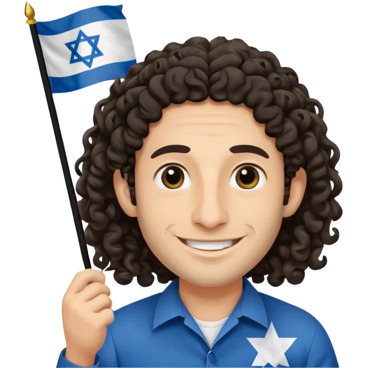 jewish jew man's face, wearing a tiny black kippah and 2 curly long hair strands near the ears, big nose, only face, no body, no mustache, holding israel flag emoji