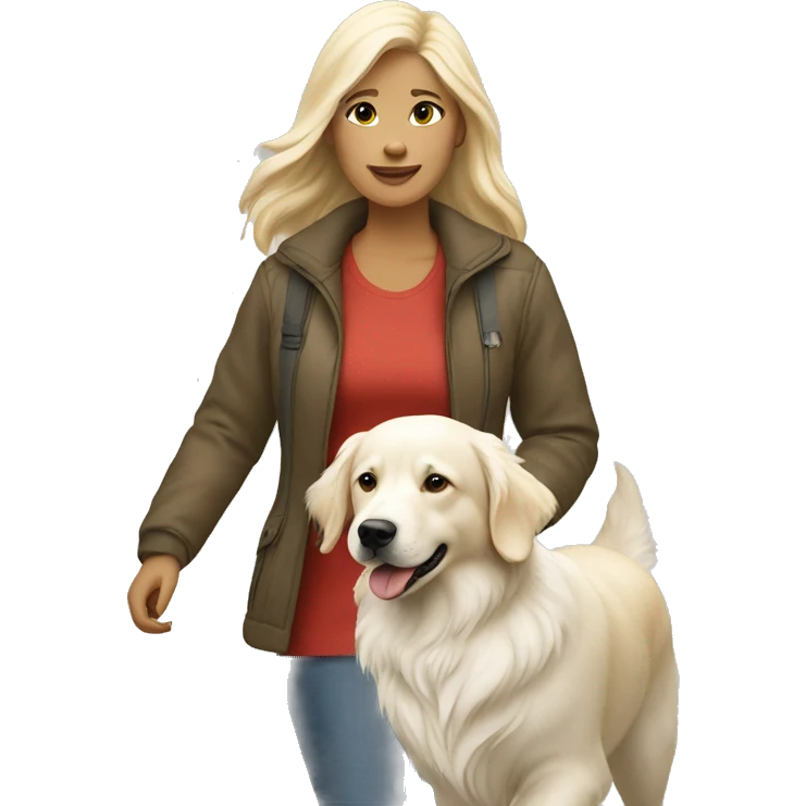Woman walking a white golden retriever emoji