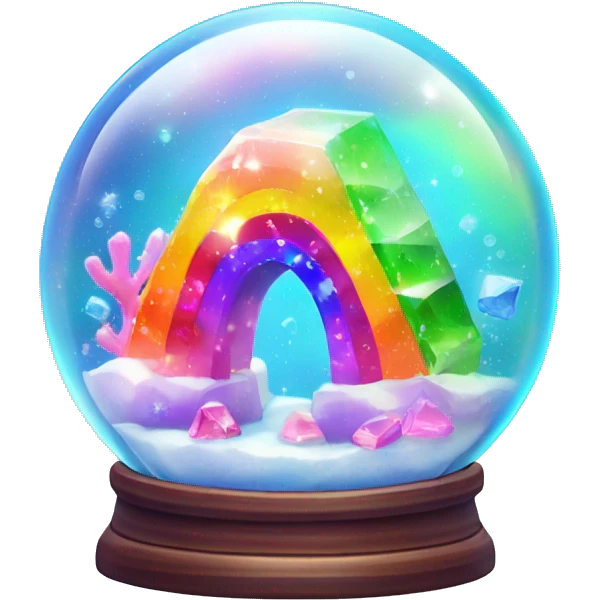 Kawaii rainbow neon bedazzled gemstone in under the sea snow globe  emoji