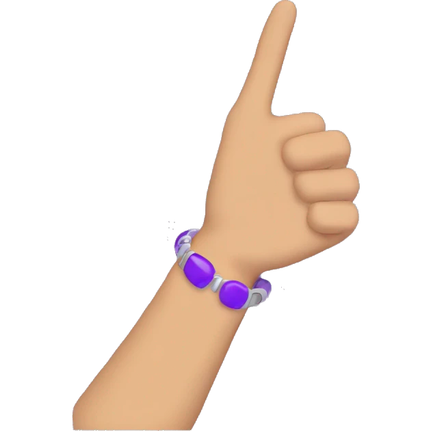 hand with purple bracelet pointing  emoji