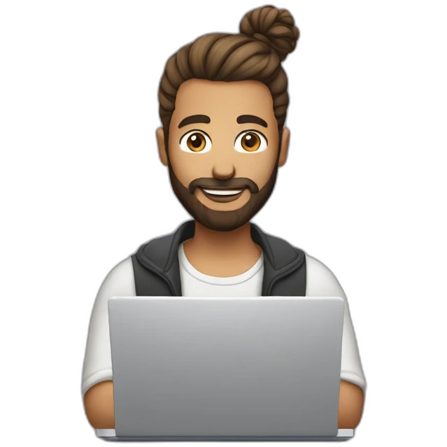 man a bun hairstyle and a beard at a laptop emoji