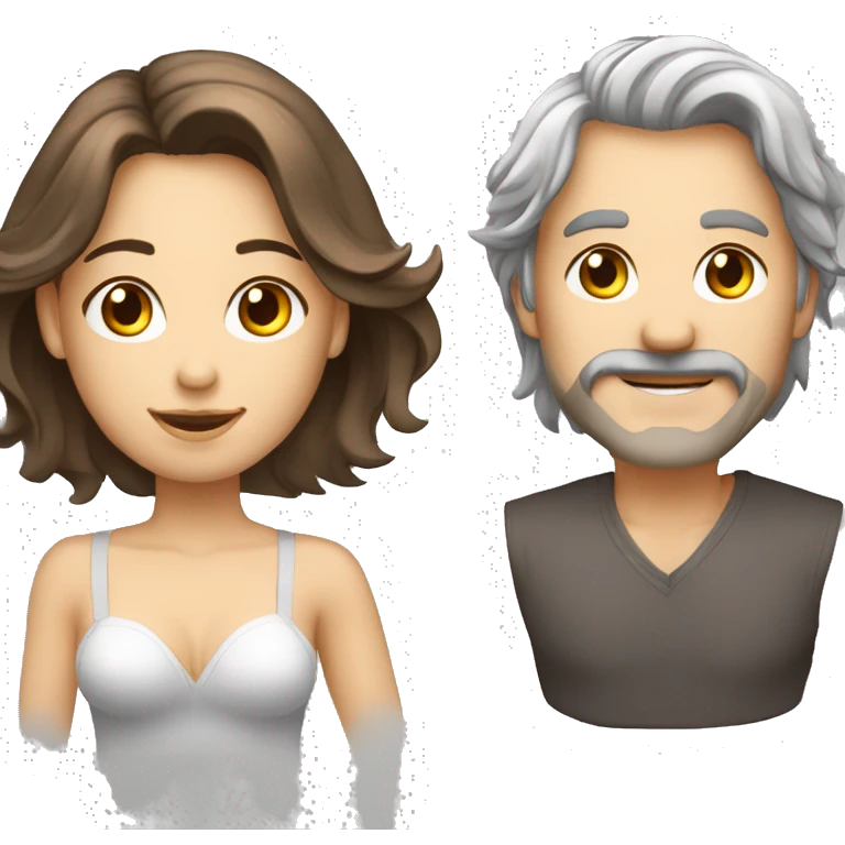 Couple homme blanc cheveux gris et femme brune cheveux mi longs endormi enlacé emoji