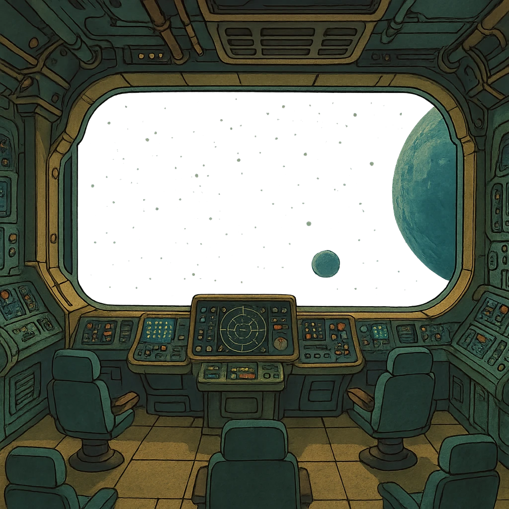 a sophisticated starcruiser command deck viewing port, the viewscreen is alpha-transparent emoji
