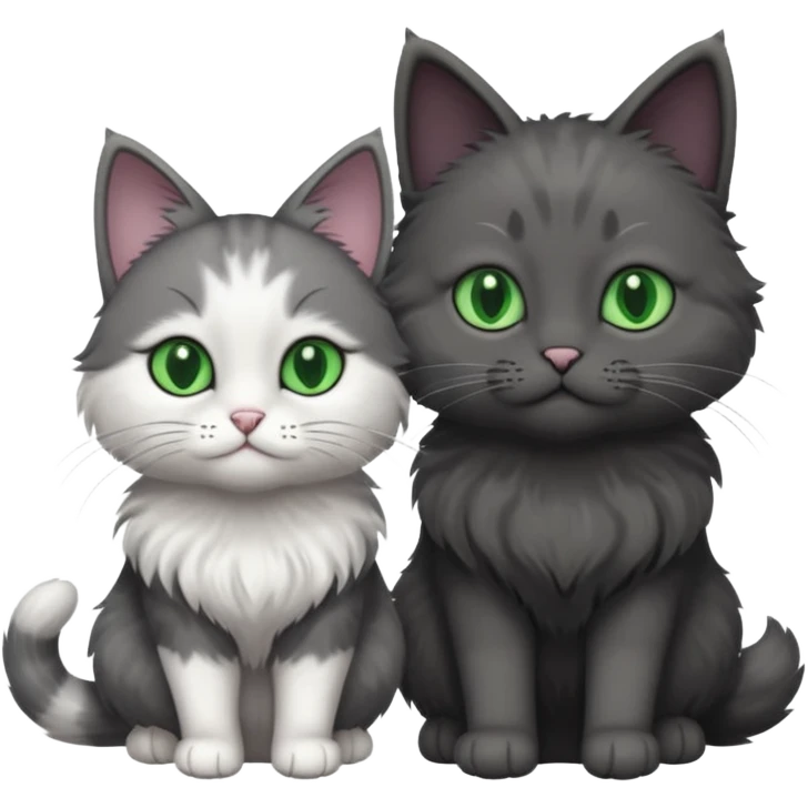one dark grey and white cat and one completely solid dark grey cat with green eyes and only white paws emoji