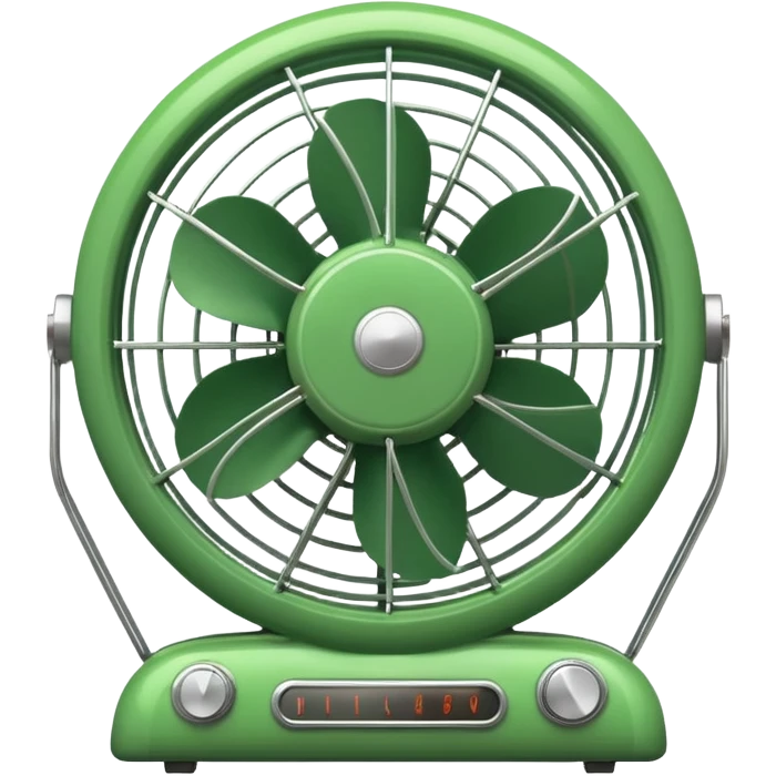 Vintage Electric Fan – retro green body, metal grill, humming softly. emoji