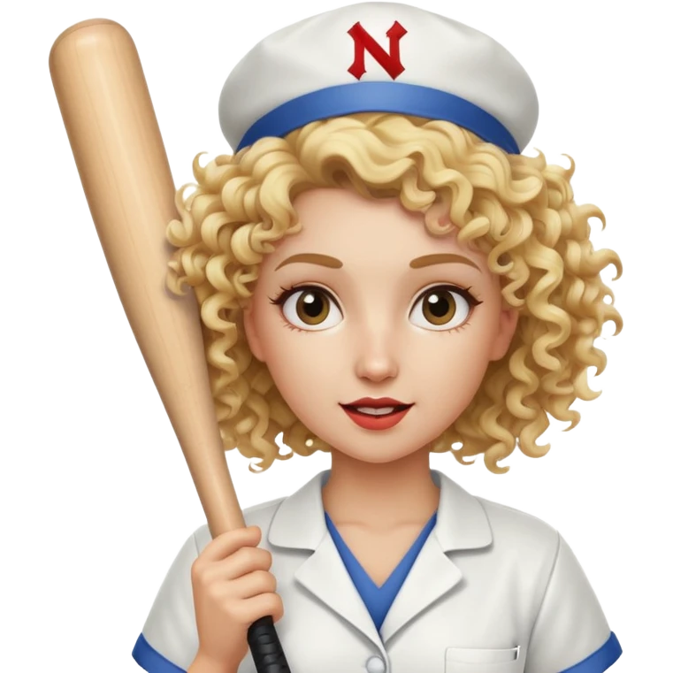 Crazy blonde curly hair Nurse with a baseball bat emoji