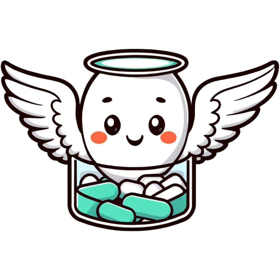 Cute medicine pill or capsule with angel wings flying emoji