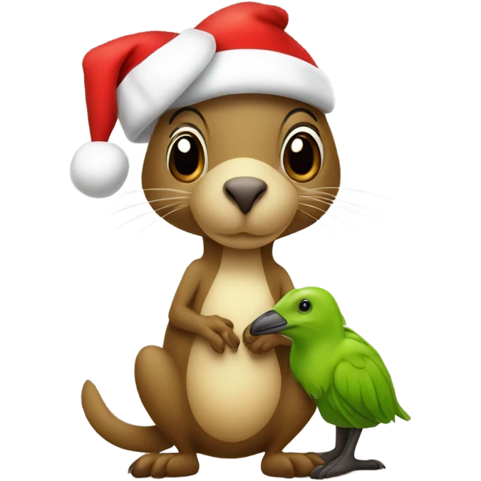 kiwi bird and kangaroo wearing Santa hats emoji