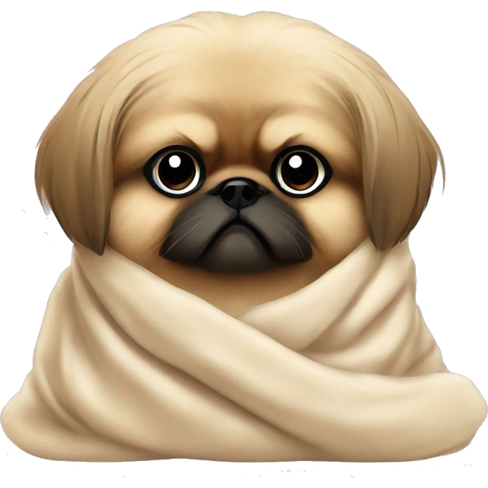 Pekingese cozy in beige blanket emoji