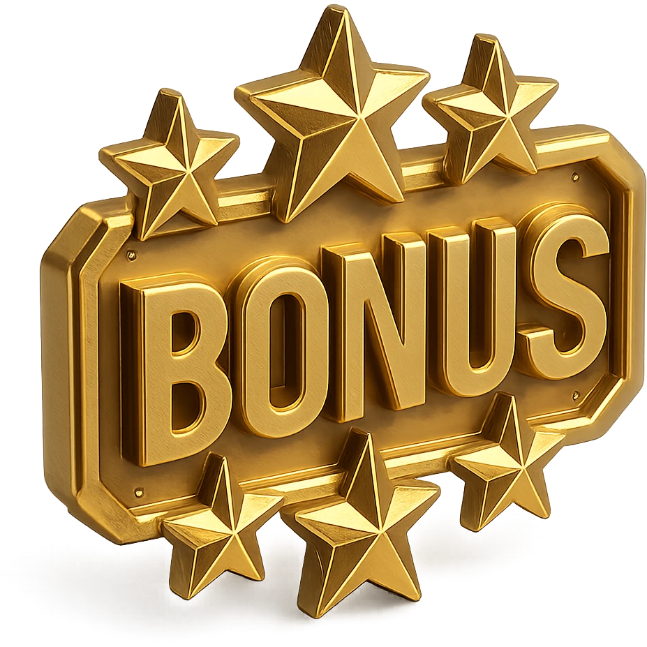 sign with the word BONUS in the center, surrounded by stars, shiny golden style emoji