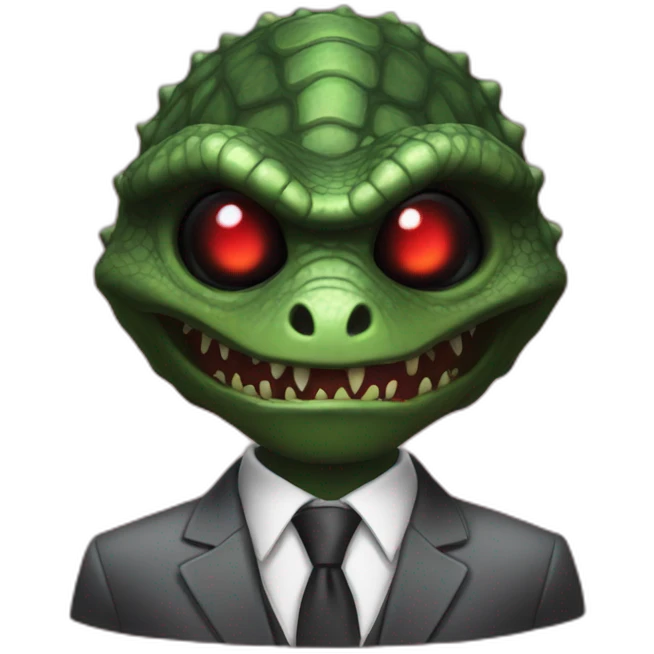 Reptiloid in a black suit with red laser eyes emoji