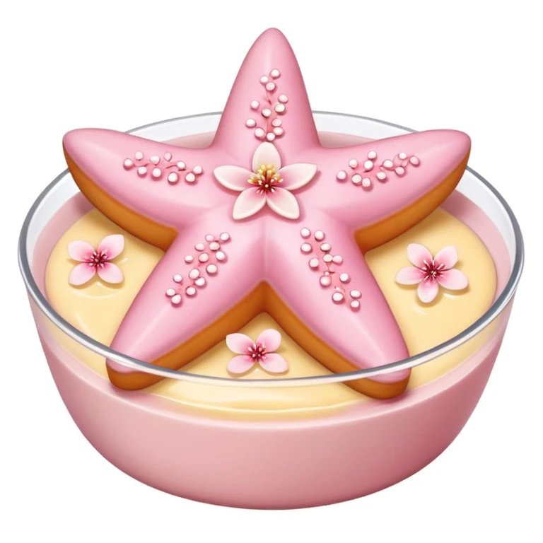 Sakura pudding shaped like a starfish with cherry blossom garnish emoji