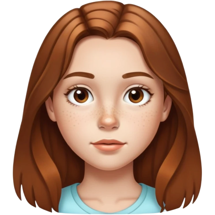 13 year old girl with mid length highlighted brown hair, freckles, big forehead and nice lips emoji