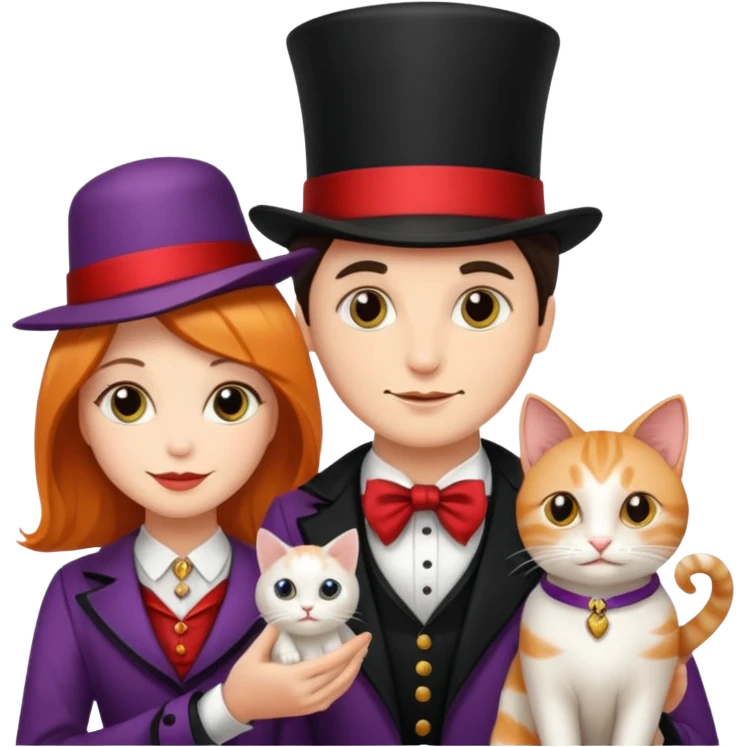 magician couple and their pet cat emoji