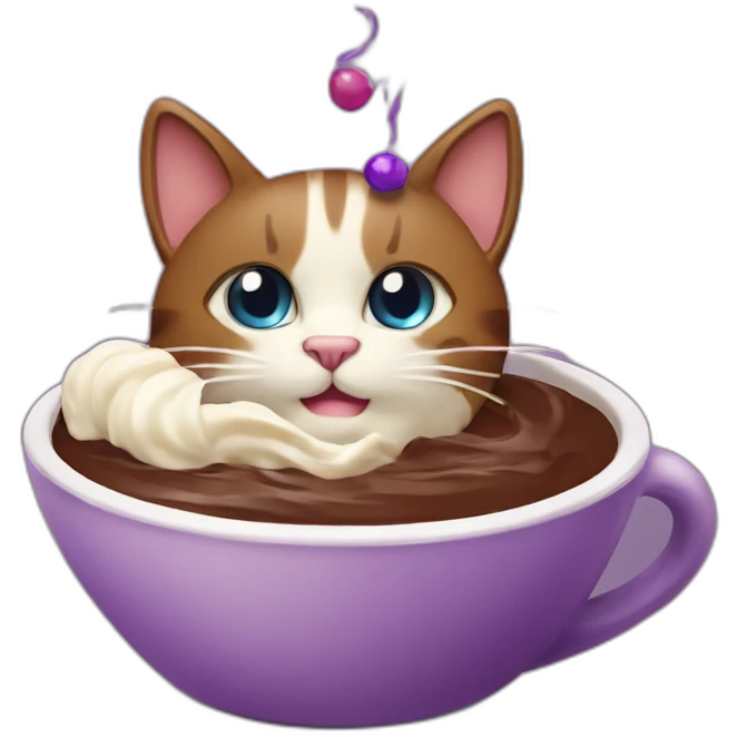 Brown cat as cream brownie dessert in a cup th sht right with purple horn emoji