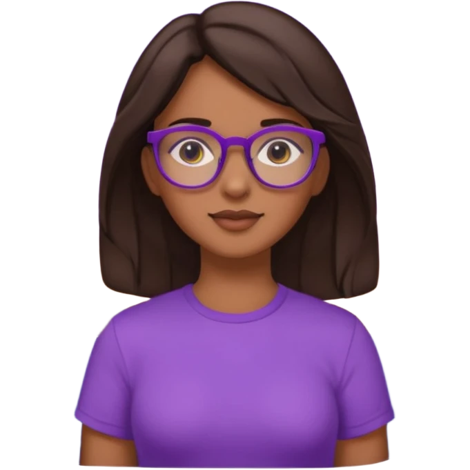 Chica de pelo moreno con gafas, lleva camisa violeta. Piel morena clara. Con Torre de Hércules detrás emoji